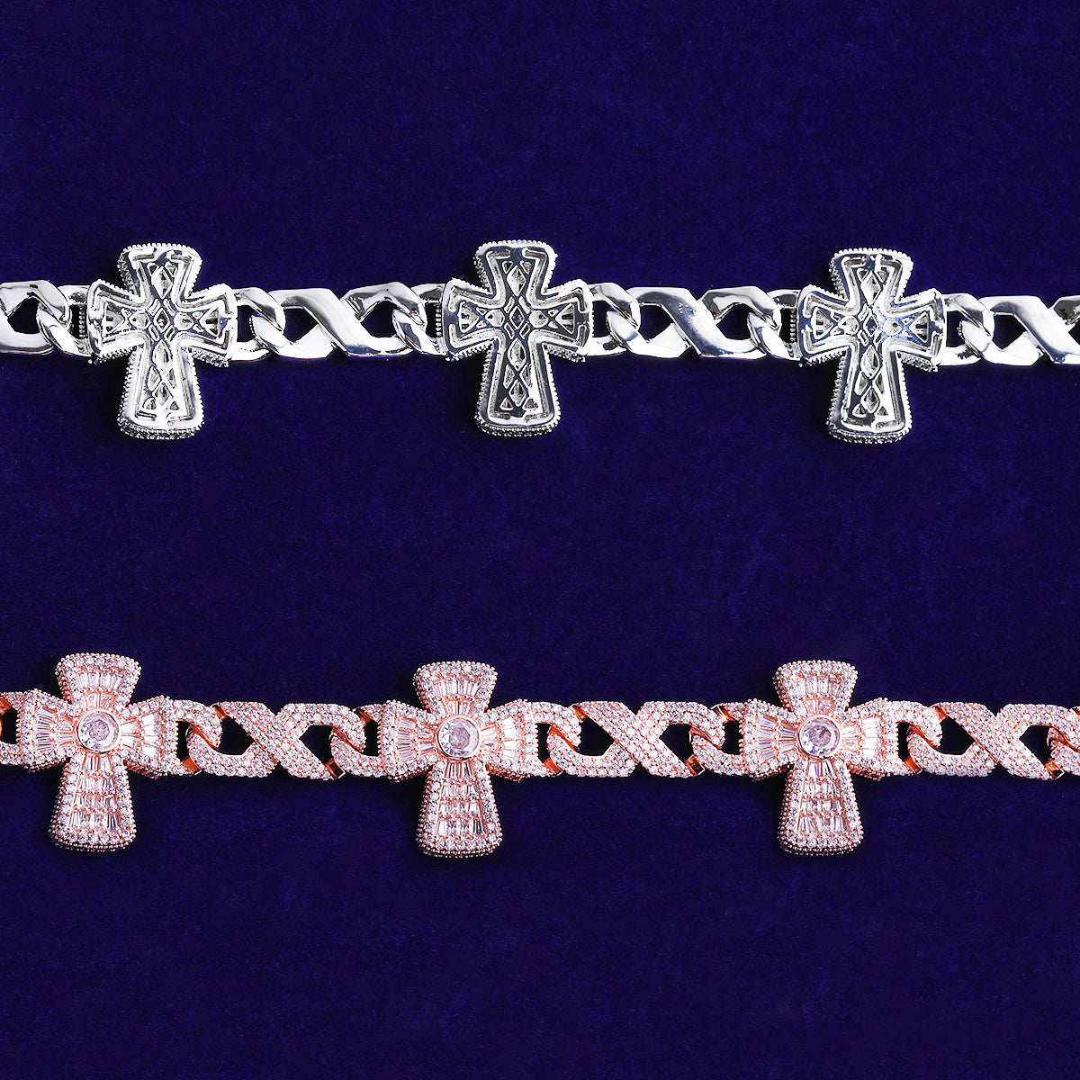 Bubble Letter Iced Out Cross Infinity Link Chain for Men 5A Cubic Zirconia Gold Plated Hip Hop Jewelry