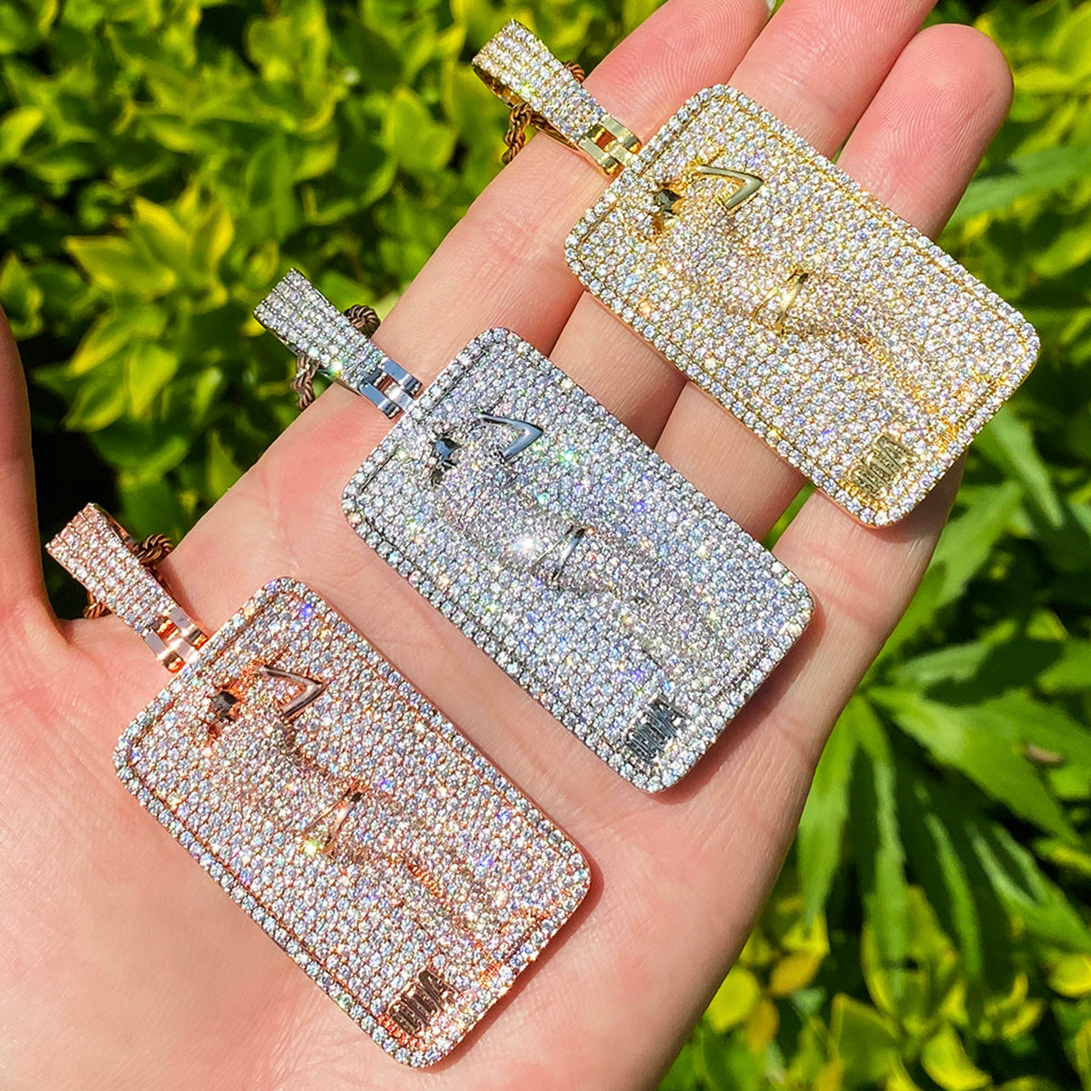 Bubble Letter Iced Out Dog Tag Singer Necklace Pendant for Men Real Gold Plated 5A Grade Hip Hop Jewelry