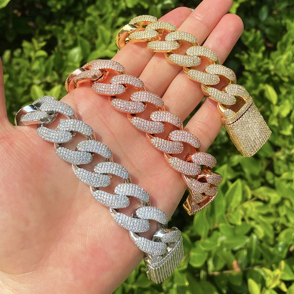 Bubble Letter Iced Out Miami Cuban Link Bracelet for Men Real Gold Plated Cubic Zirconia Hip Hop Jewelry