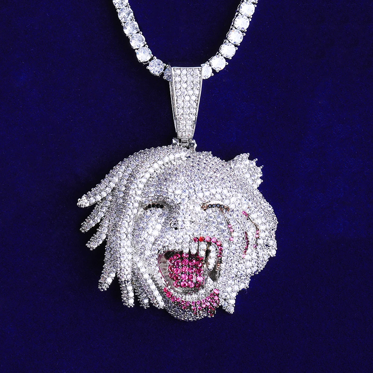 Bubble Letter Iced Out Ugly Head Necklace Pendant for Men Real Gold Plated 5A Cubic Zirconia Hip Hop Jewelry