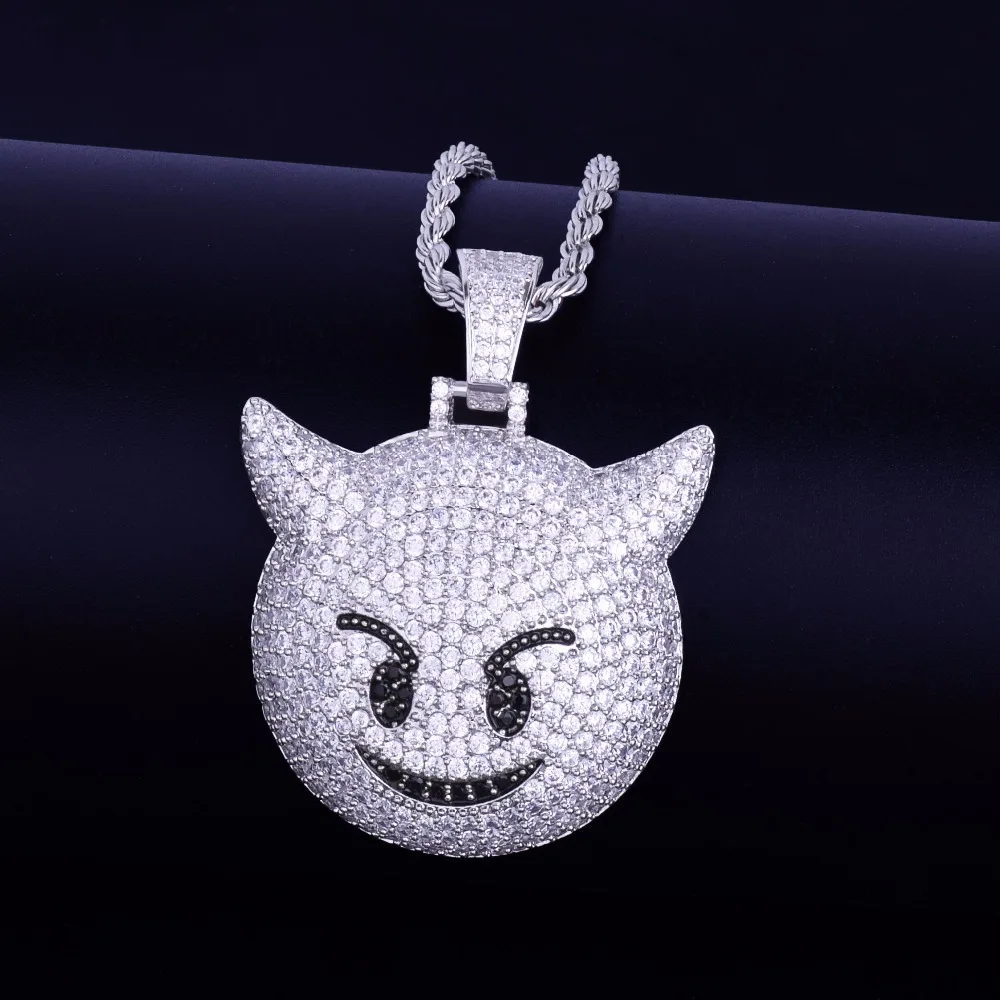 Bubble Letter Demon Evil Expression Necklace & Pendant Gold Color Plated Bling Zircon Hip Hop Rock Street Jewelry