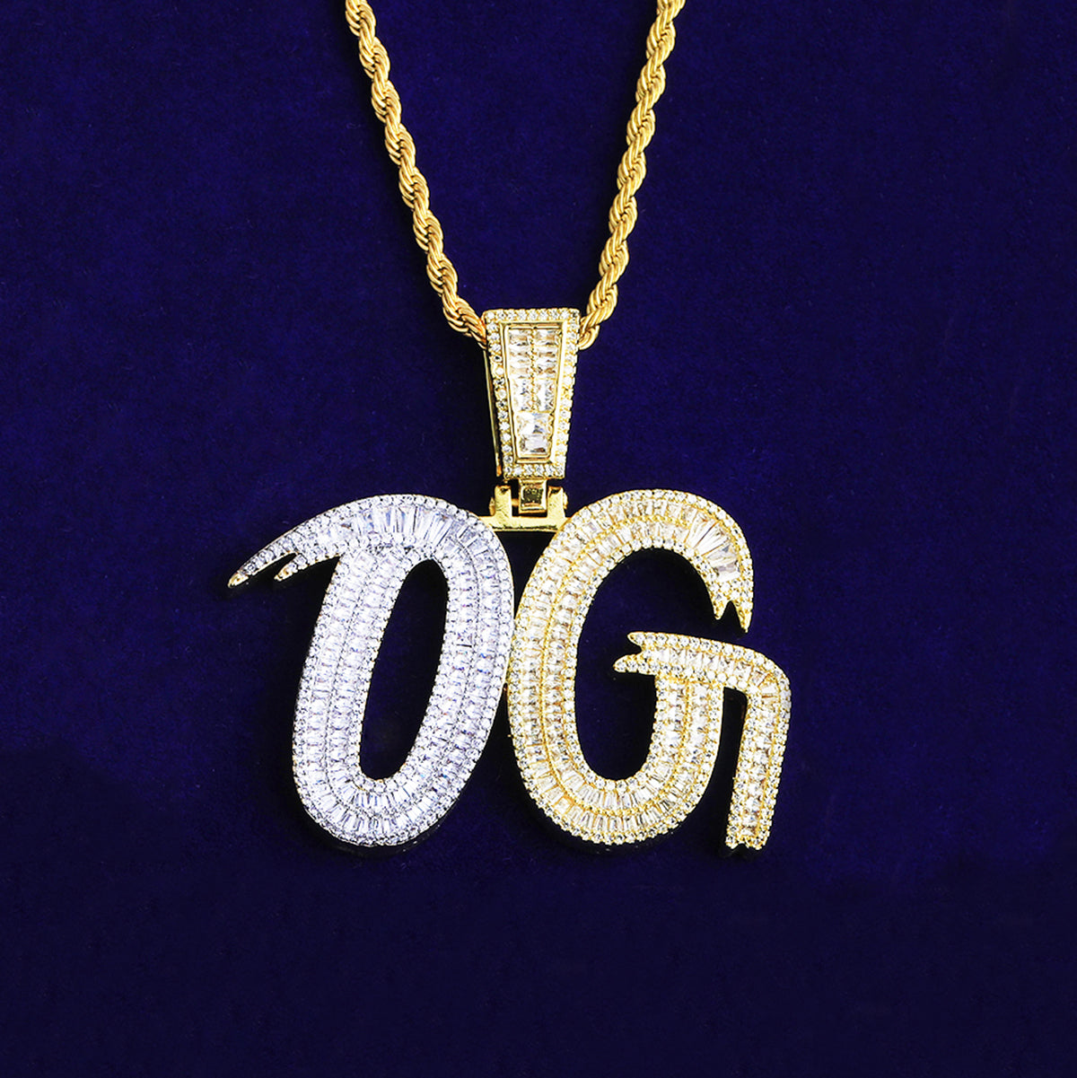 Bubble Letter Iced Out OG Two Tone Necklace Pendant for Men 5A Cubic Zirconia Gold Plated Hip Hop Jewelry