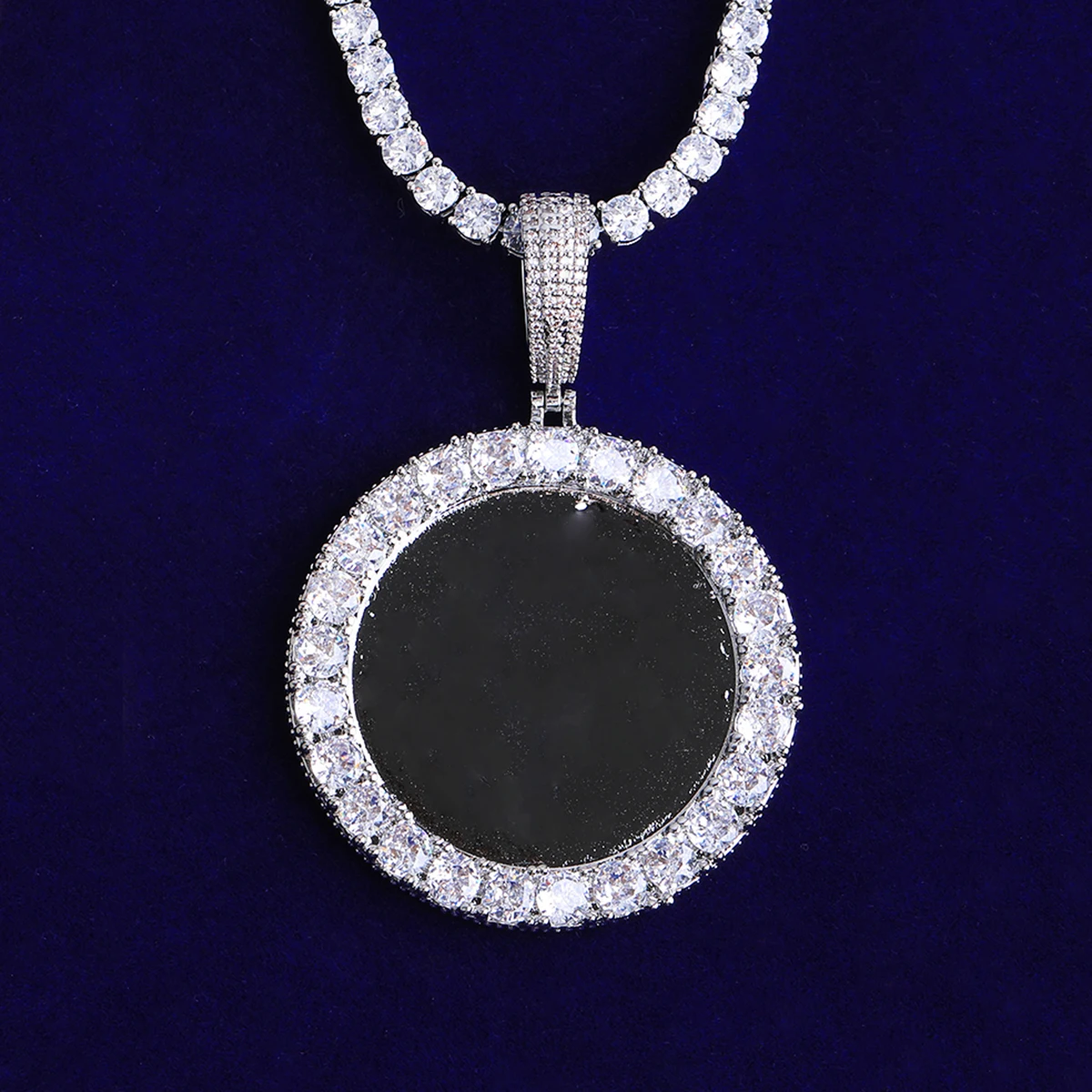 Bubble Letter Iced Out Solid Back Custom Photo Pendant for Men 5A Cubic Zirconia Prong Setting Hip Hop Jewelry