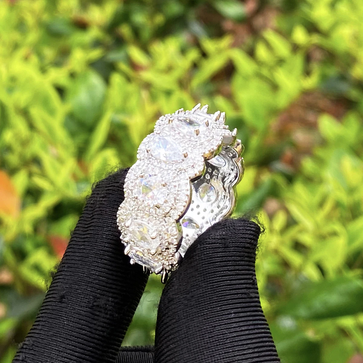 Bubble Letter Iced Out Multi Shape Stones Ring for Men Real Gold Plated Cubic Zirconia Hip Hop Jewelry
