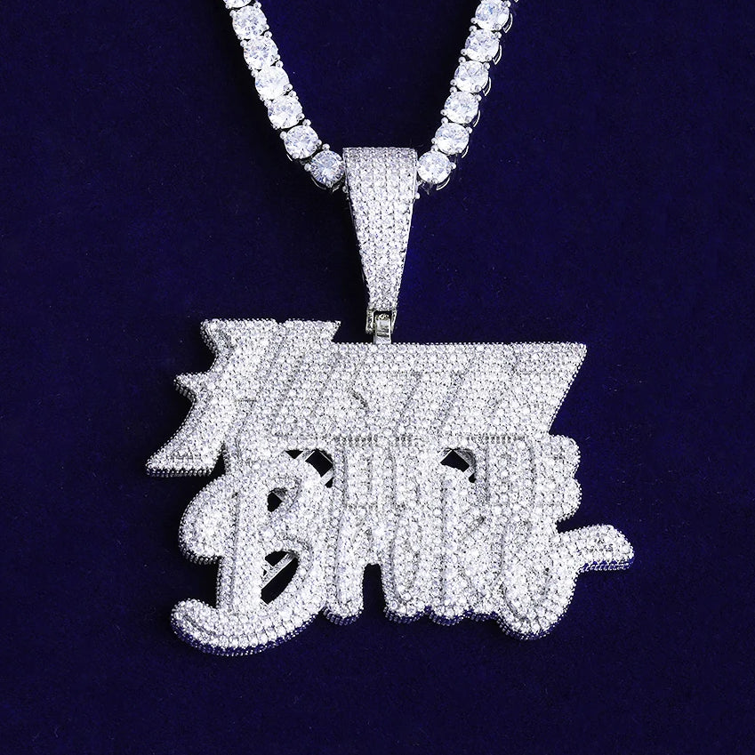 Bubble Letter Iced Out Hustle Or Be Broke Necklace Pendant for Men Prong Setting Real Gold Plated Hip Hop Jewelry