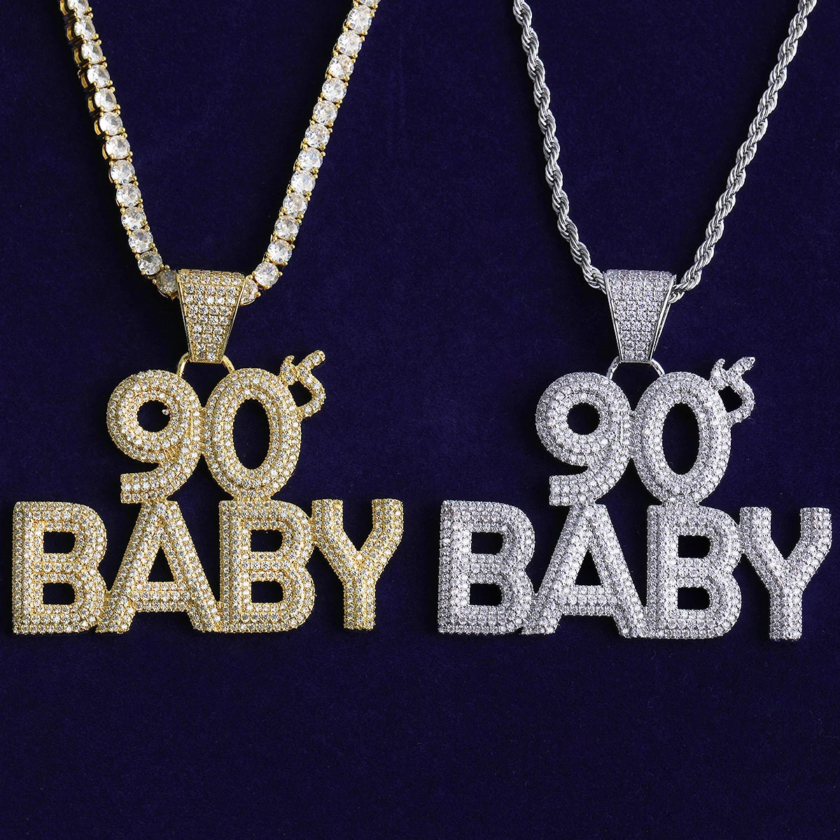 Bubble Letter Iced Out 90s Baby Necklace Pendant for Men Real Gold Plated Hip Hop Jewelry