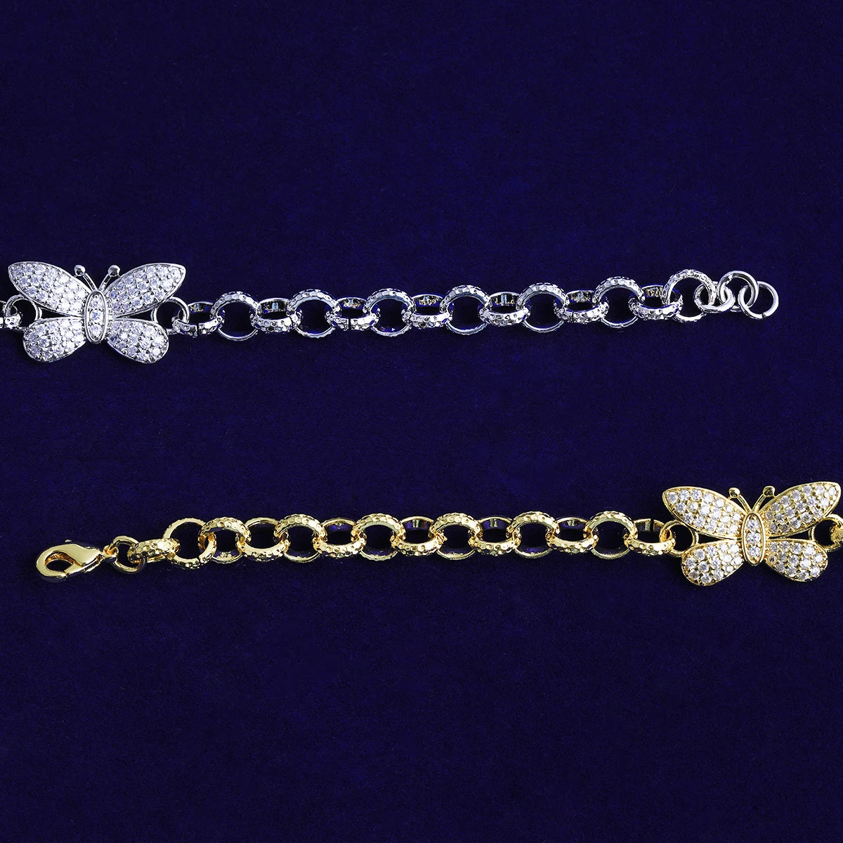 Bubble Letter Iced Out Ring Link Bracelet Butterfly for Women Real Gold Plated 5A Grade Hip Hop Jewelry