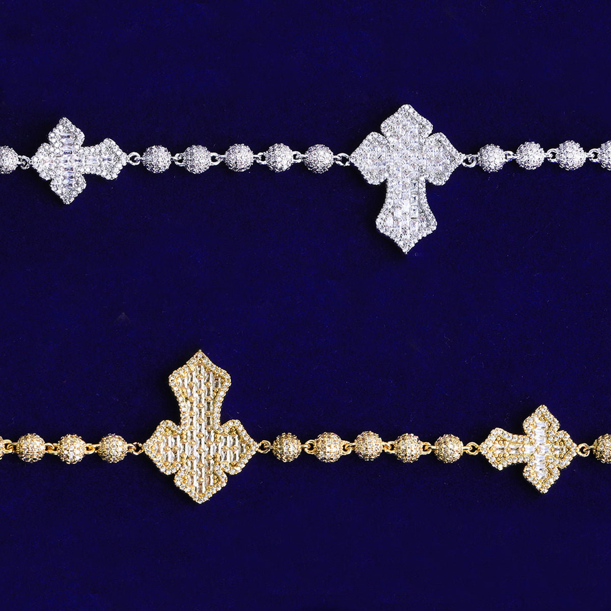 Bubble Letter Iced Out Beads Cross Bracelet for Men 5A Cubic Zirconia Hip Hop Jewelry