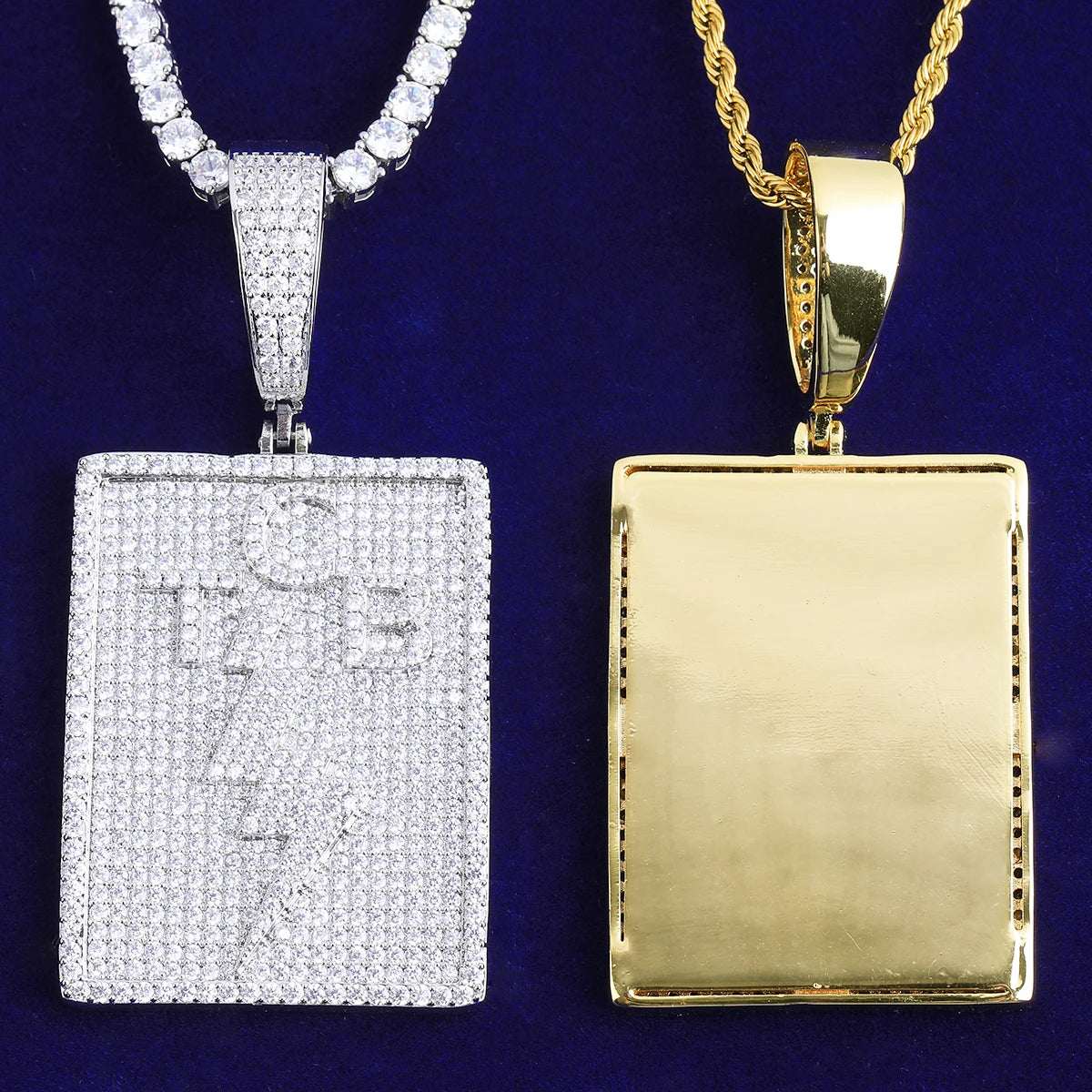 Bubble Letter Iced Out TCB Lighting Bolt Necklace Pendant for Men Prong Setting Real Gold Plated Hip Hop Jewelry