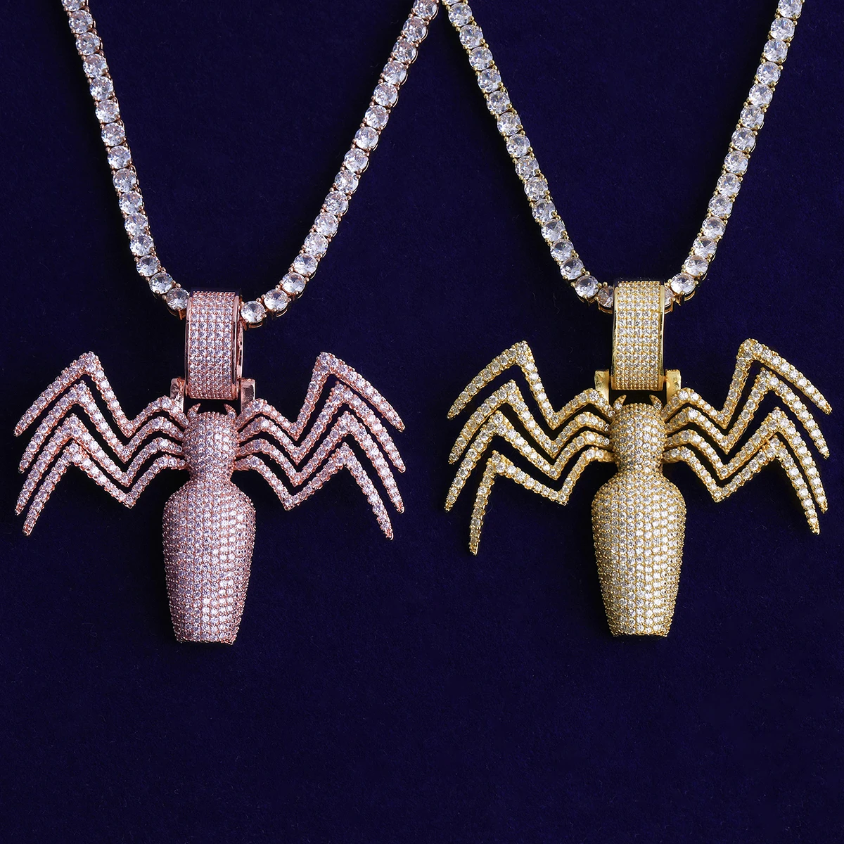 Bubble Letter Iced Out Spider Bottle Necklace Pendant for Men Real Gold Plated Cubic Zirconia Hip Hop Jewelry