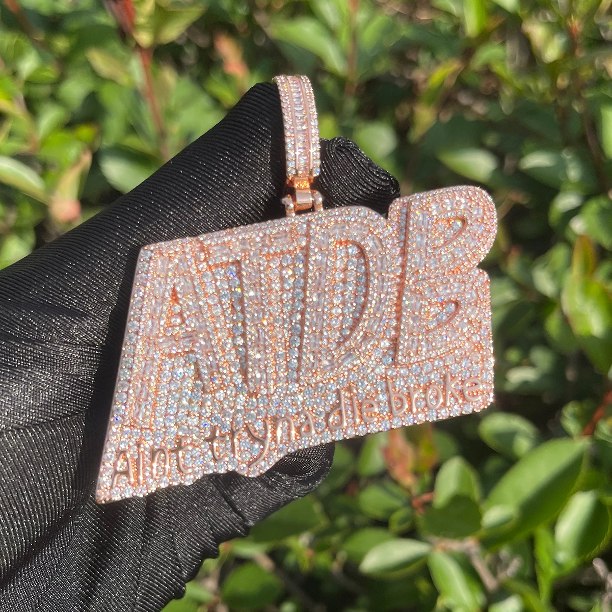 Bubble Letter Iced Out Necklace for Men Prong Setting Pendant Cubic Zirconia Real Gold Plated Hip Hop Jewelry