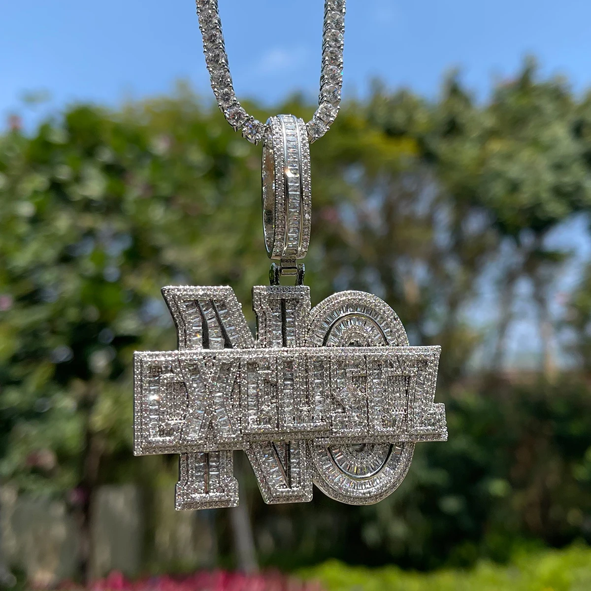 Bubble Letter No Excuse Necklace for Men Iced Out Pendant Real Gold Plated Cubic Zirconia Hip Hop Jewelry