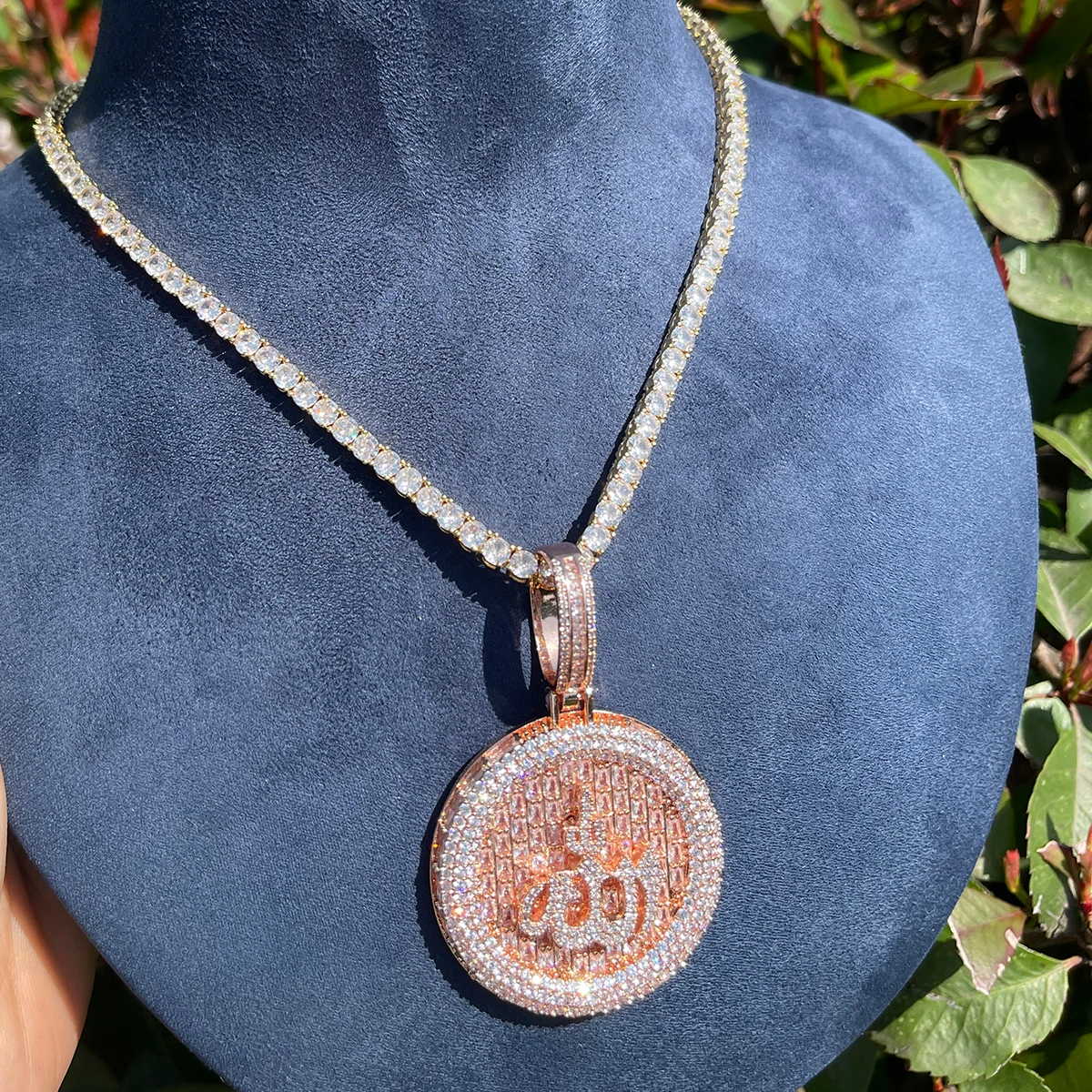 Bubble Letter Muslim God Allah Pendant for Women Necklace Religious Iced Out Cubic Zirconia Hip Hop Jewe