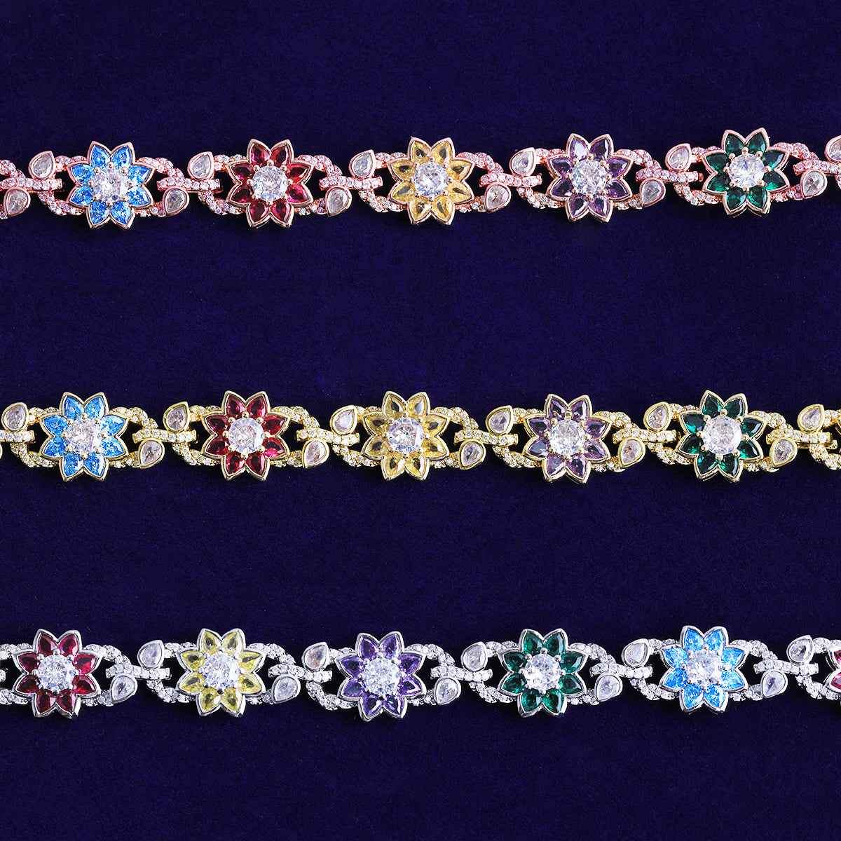 Bubble Letter Iced Out Colorful Flower leaves Necklace Choker for Women Prong Setting Real Gold Plated Hip Hop Jewelry