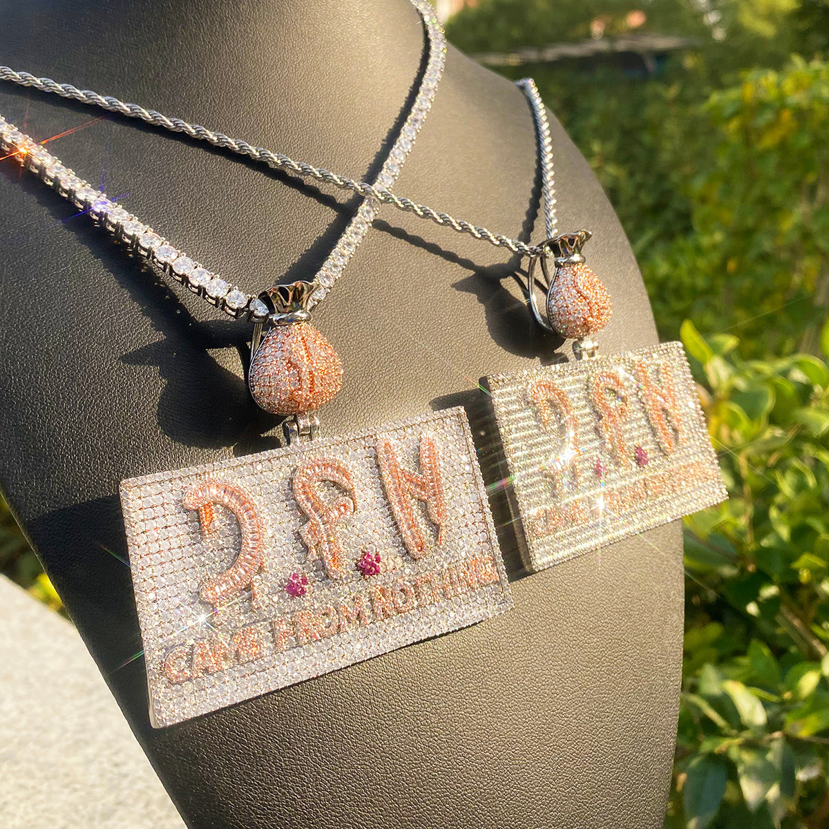 Bubble Letter Iced Out Game From Nothing Necklace Pendant for Men 5A Copper Cubic Zirconia Hip Hop Jewelry