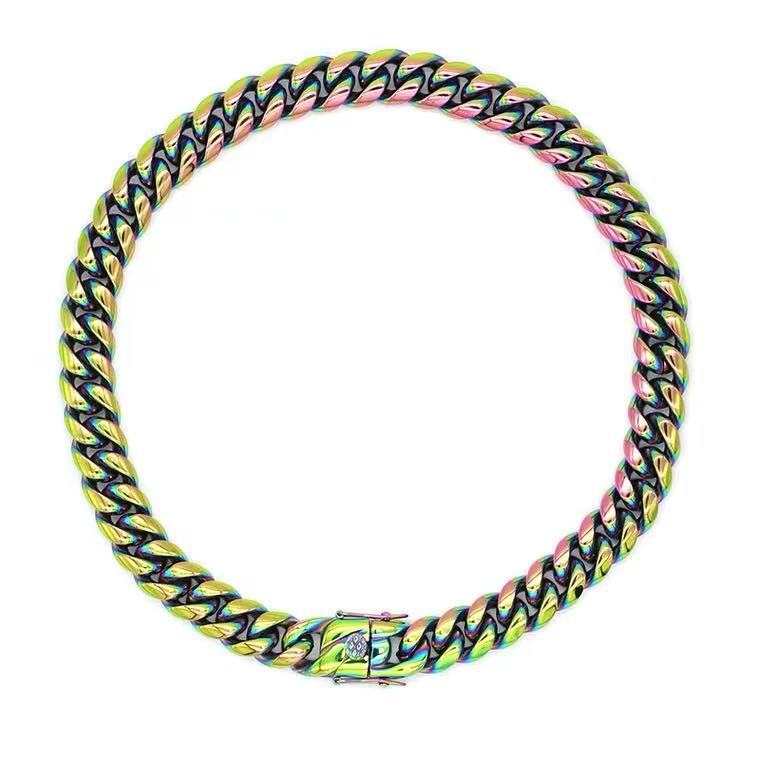 Bubble Letter Miami Cuban Link Chain Necklace Choker for Men Stainless Steel Colorful Plated Hip Hop Jewelry