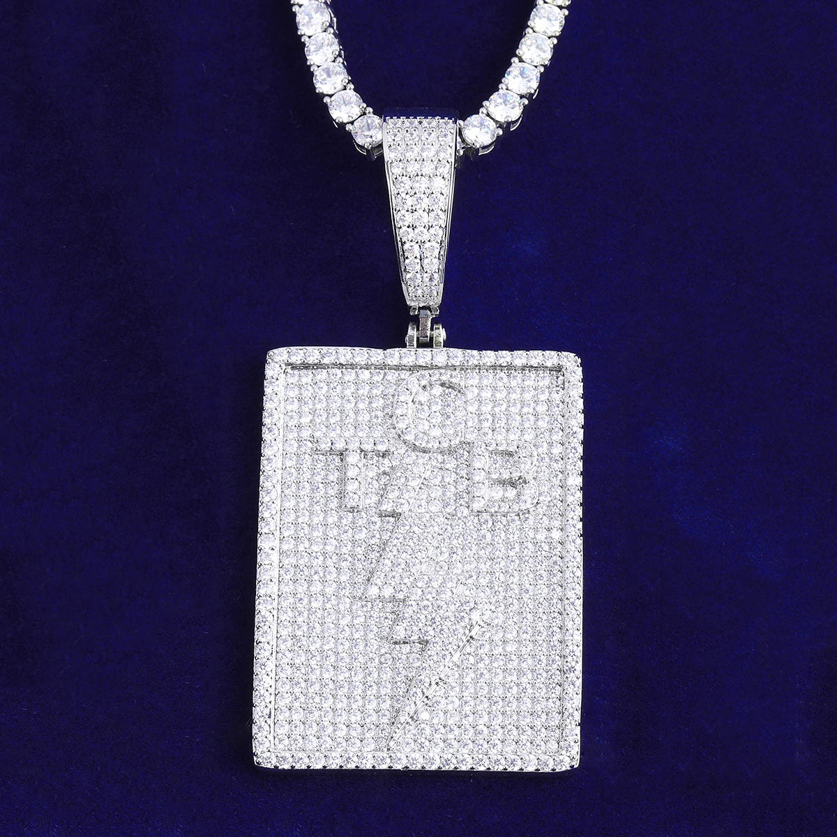 Bubble Letter Iced Out TCB Lighting Bolt Necklace Pendant for Men Prong Setting Real Gold Plated Hip Hop Jewelry