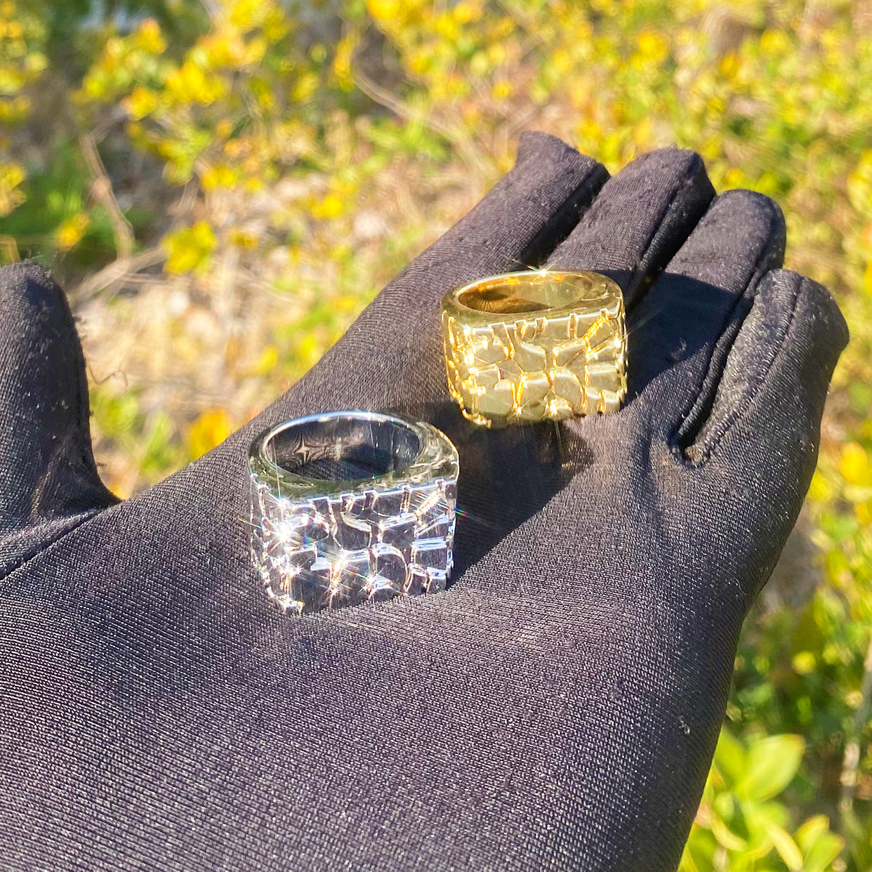 Bubble Letter Nugget Ring for Men Real Gold Plated Hip Hop Jewelry