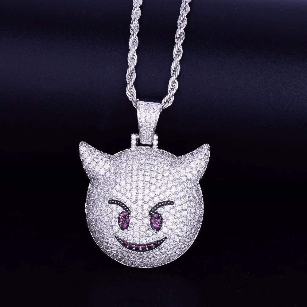 Bubble Letter Demon Evil Expression Necklace & Pendant Gold Color Plated Bling Zircon Hip Hop Rock Street Jewelry