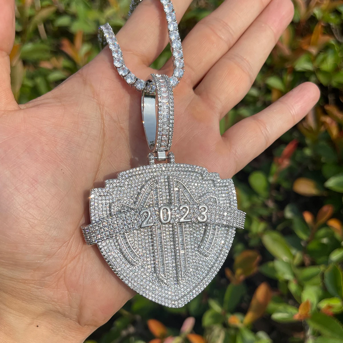 Bubble Letter Iced Out Necklace for Men 2023 Prong Setting Pendant Cubic Zirconia Hip Hop Jewelry