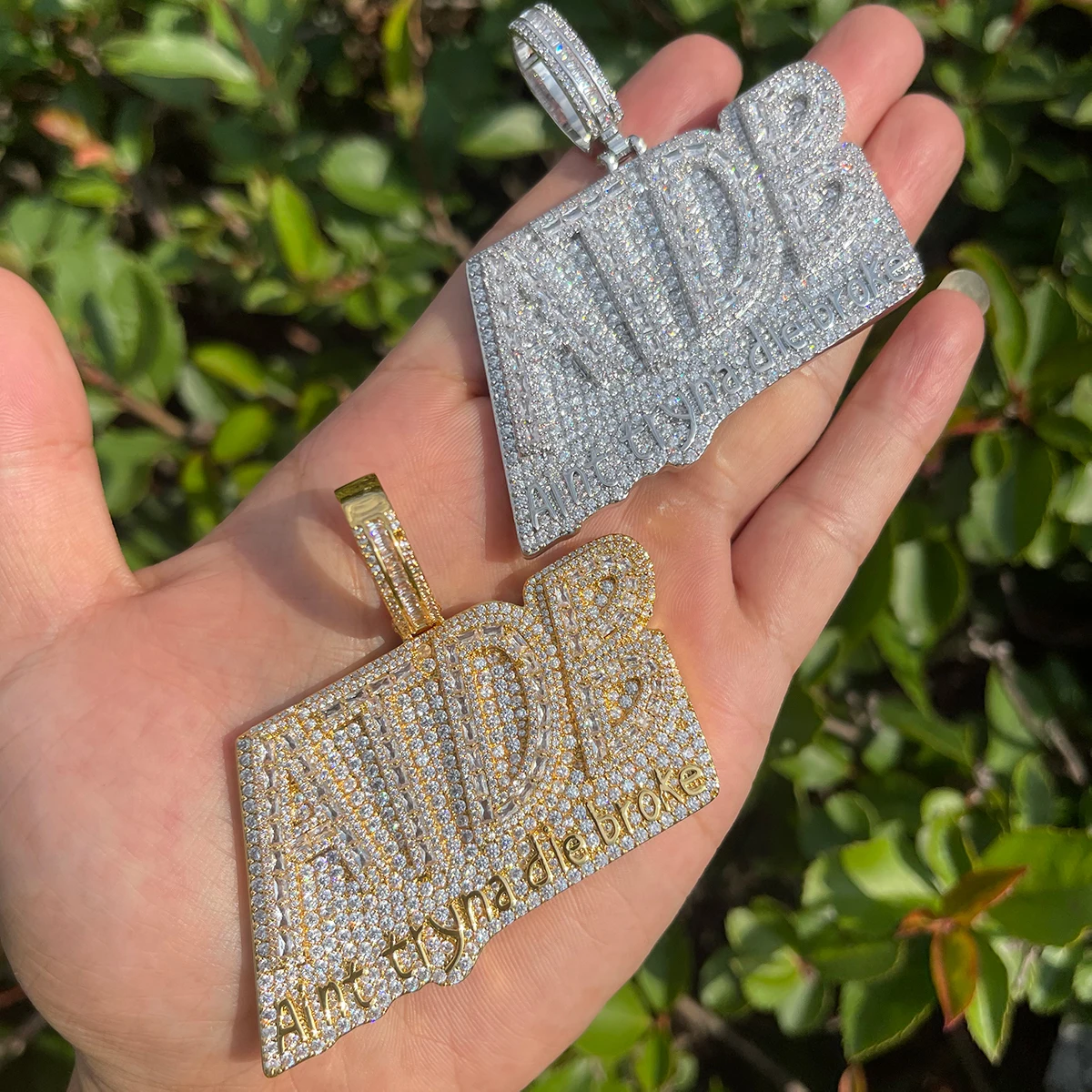 Bubble Letter Iced Out Necklace for Men Prong Setting Pendant Cubic Zirconia Real Gold Plated Hip Hop Jewelry