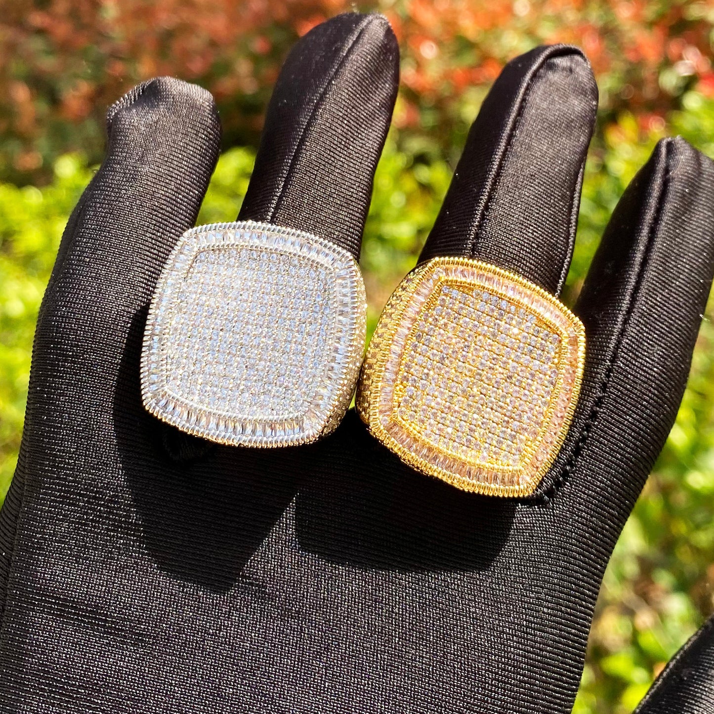 Bubble Letter Iced Out Ring for Men Real Gold Plated Cubic Zirconia Hip Hop Jewelry