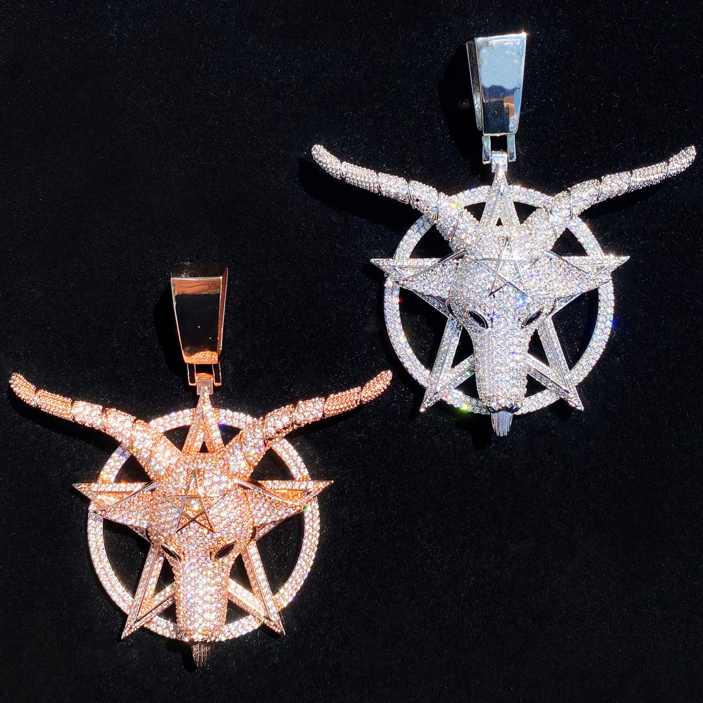 Bubble Letter Iced Out Goat Star Circle Necklace Pendant for Men Real Gold Plated Cubic Zirconia Hip Hop Jewelry