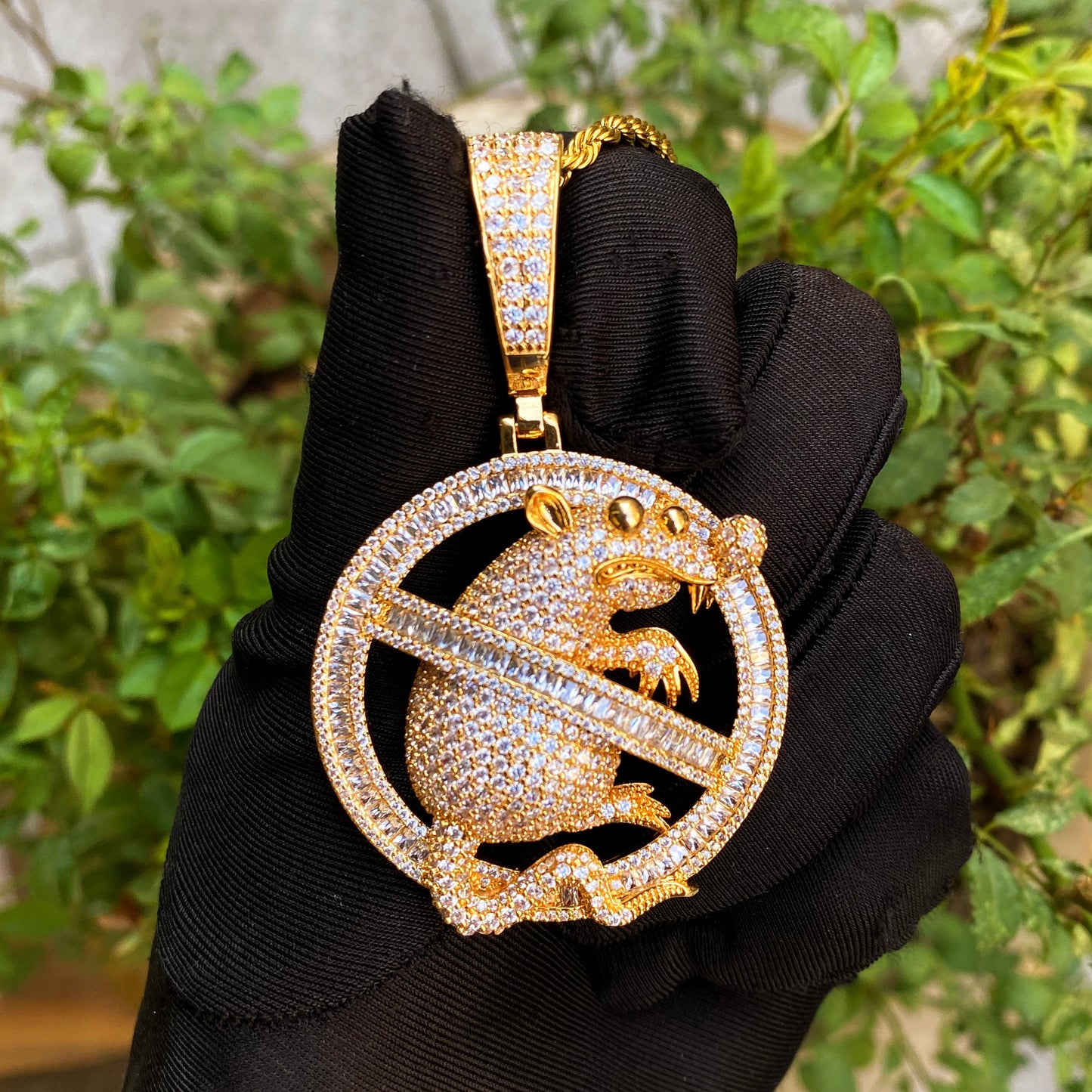 Bubble letter Micro Pave Mouse Pendant Necklace for Men Iced Out Cubic Zirconia Real Copper Hip Hop Jewelry