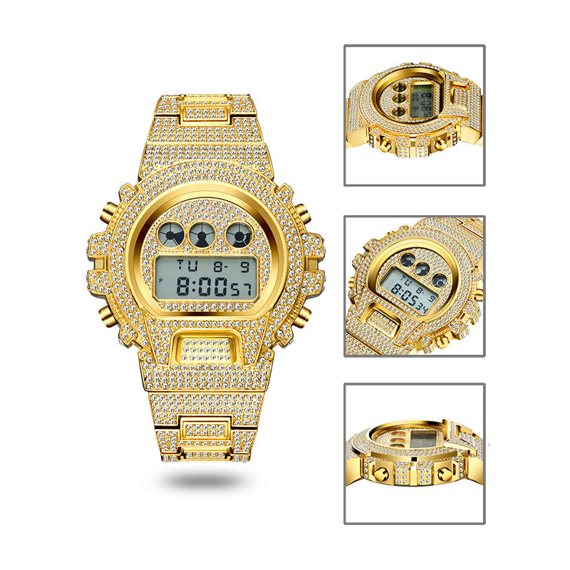 Bubble Letter DIGITAL LED WATERPROOF CHRONOGRAPH ICE OUT DIAMOND WATCH