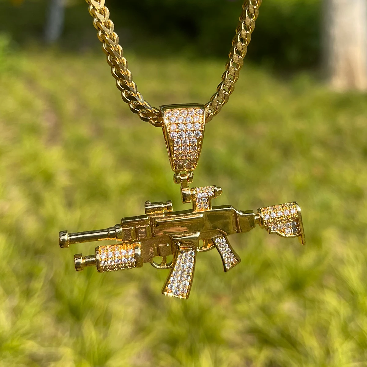 Bubble Letter Iced Out Gang Pendant for Women Real Gold Plated Cubic Zirconia Hip Hop Jewelry for Gift