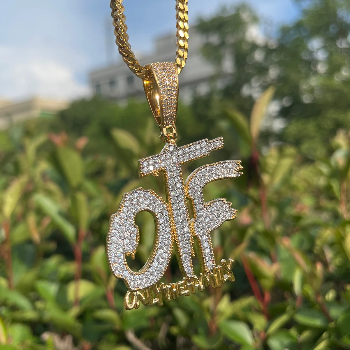 Bubble Letter Iced Ou Pendant Only The Family Necklace for Men Prong Setting Cubic Zirconia Hip Hop Jewelry