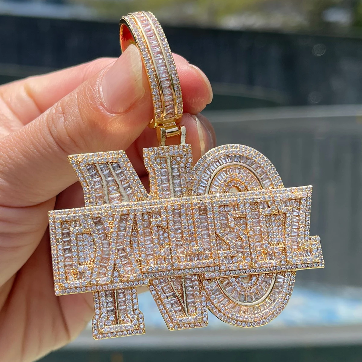 Bubble Letter No Excuse Necklace for Men Iced Out Pendant Real Gold Plated Cubic Zirconia Hip Hop Jewelry
