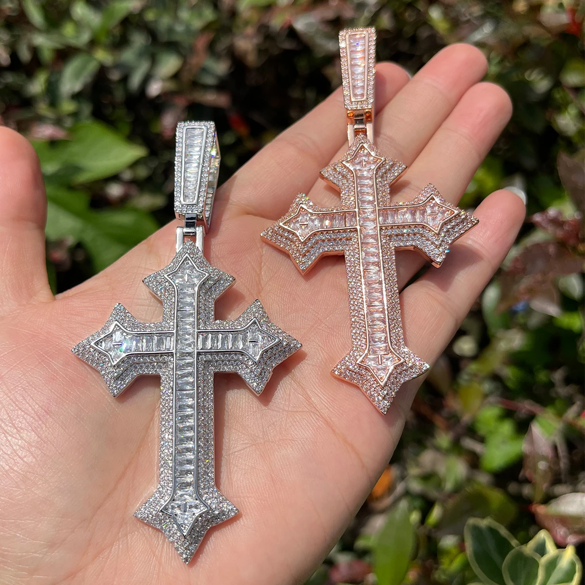 Bubble Letter Iced Out Cross Necklace for Men Prong Setting Real Copper Cubic Zirconia Hip Hop Jewelry Dropshipping Items