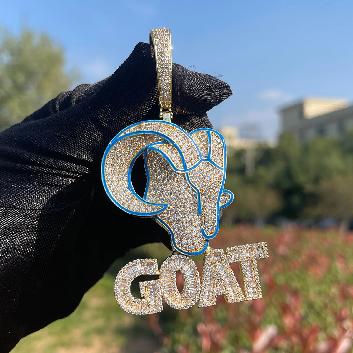 Bubble Letter Goat Necklace Pendant for Men Iced Out Cubic Zirconia Real Copper Hip Hop Jewelry