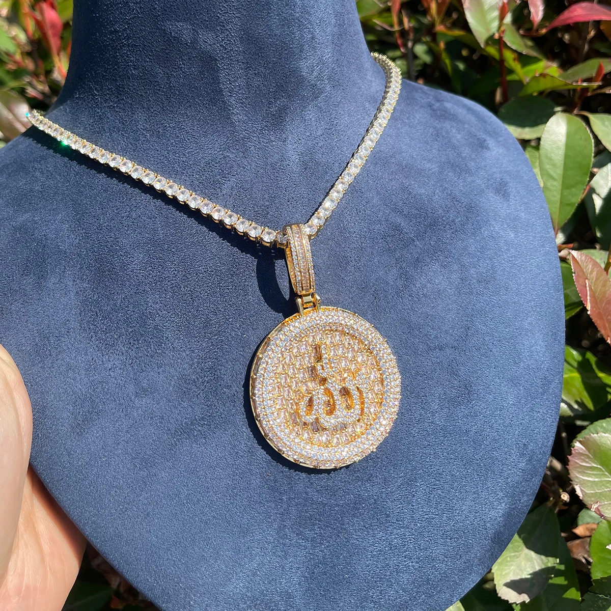 Bubble Letter Muslim God Allah Pendant for Women Necklace Religious Iced Out Cubic Zirconia Hip Hop Jewe