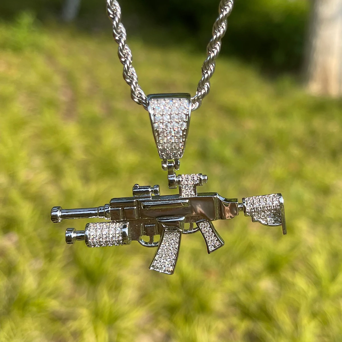 Bubble Letter Iced Out Gang Pendant for Women Real Gold Plated Cubic Zirconia Hip Hop Jewelry for Gift