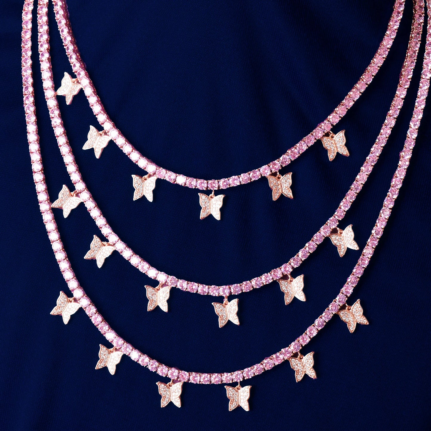 Bubble Letter Butterfly Tennis Chain for Women Necklace Pink Hip Hop Fashion Jewelry Adjustable Free Shipping Items