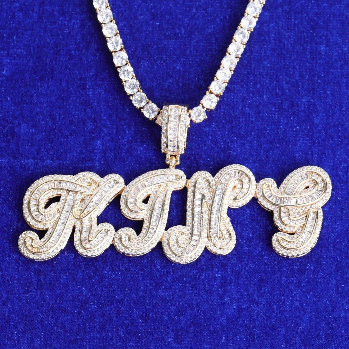 Bubble Letter Custom Name Necklace for Men Personalized Pendant Baguette Cursive Font Real Plated Jewelry Collares Hombre