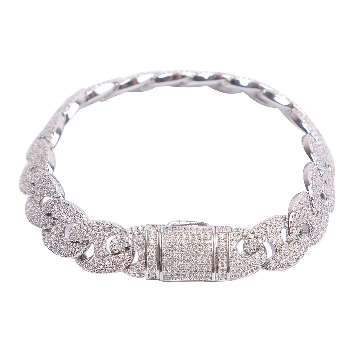 Solid Back Bracelet Silver Color Copper Material Men's Hip Hop Jewelry