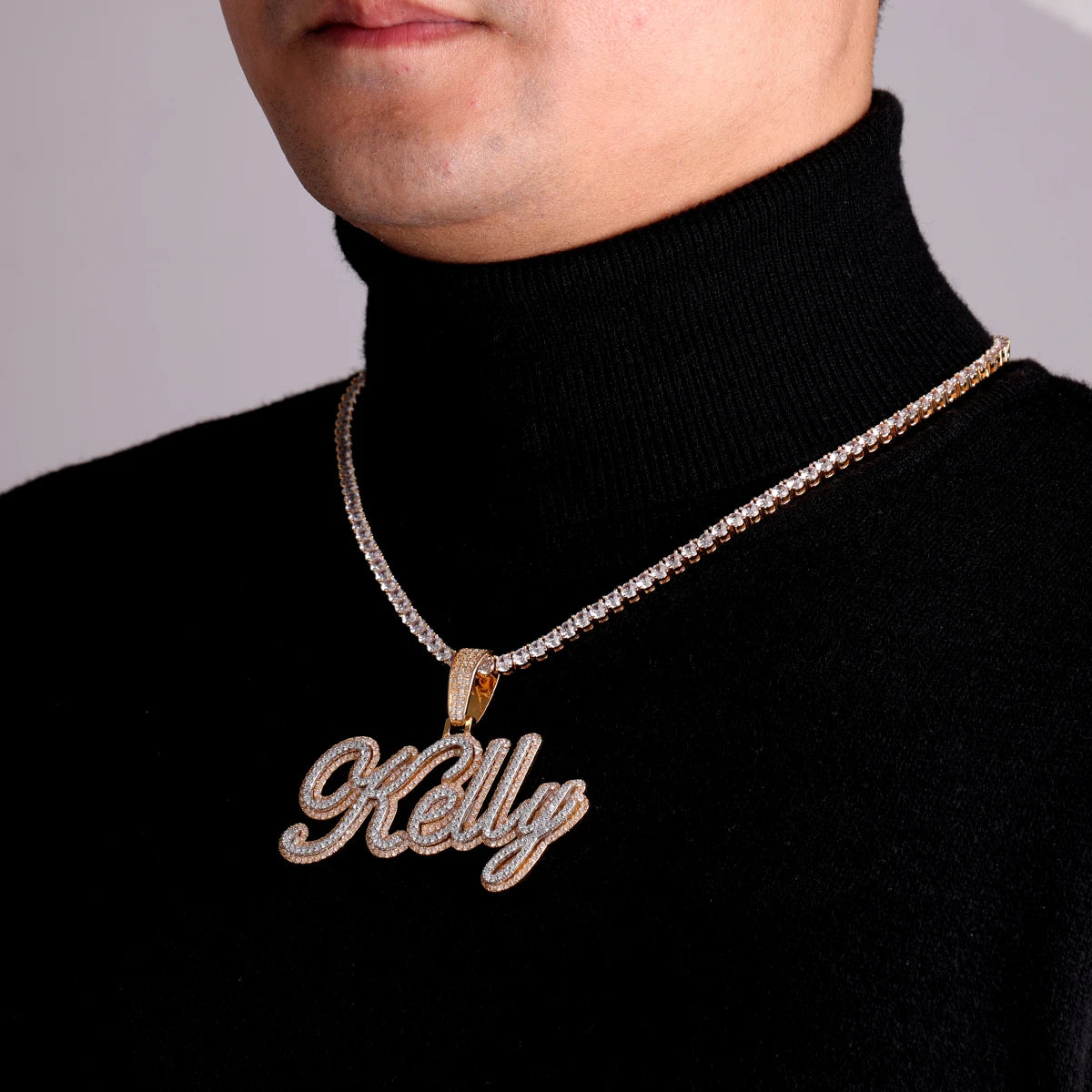 Bubble Letter Iced Out Customized Necklaces Personalized Name Plates Pendants for Women Double Color Hip Hop Jewelry 2022 Trend