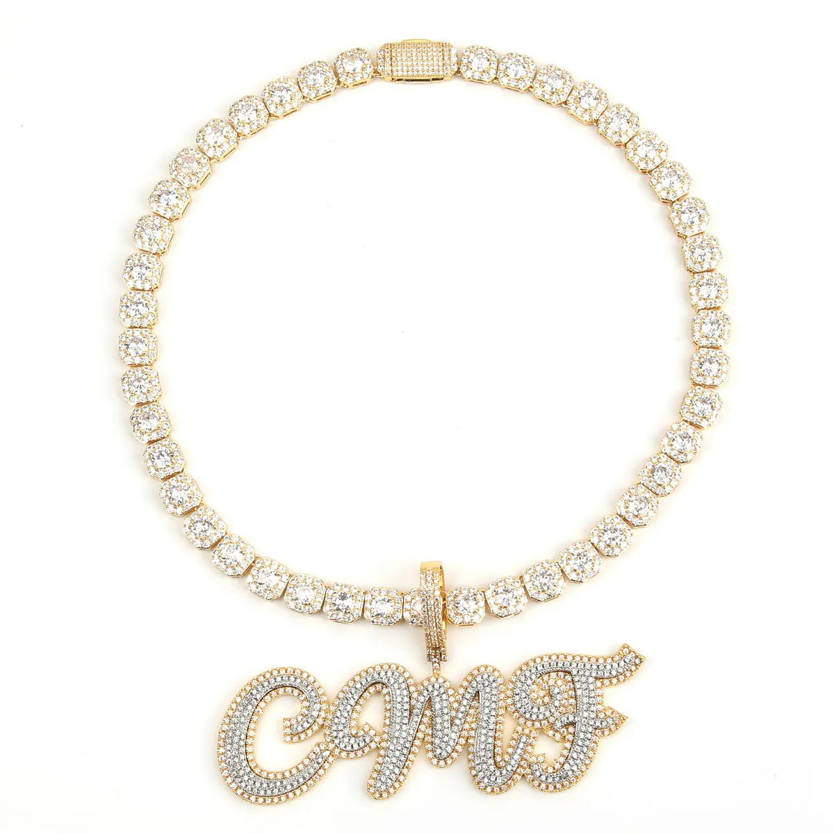 Bubble Letter Custom Name Necklace for Men Personalized Pendant Double Color Cursive Zircon Hip Hop Rock Fashion Jewelryy