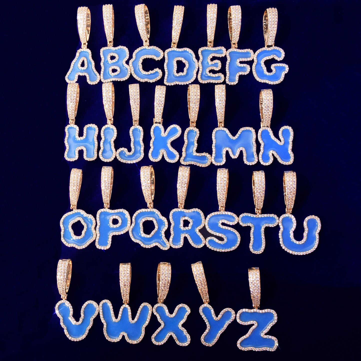 Solid Back Single Blue oil Letters Pendant With Tennis Chain Necklaces For Men Women AAAA Cubic Zircon Hip Hop Jewelry