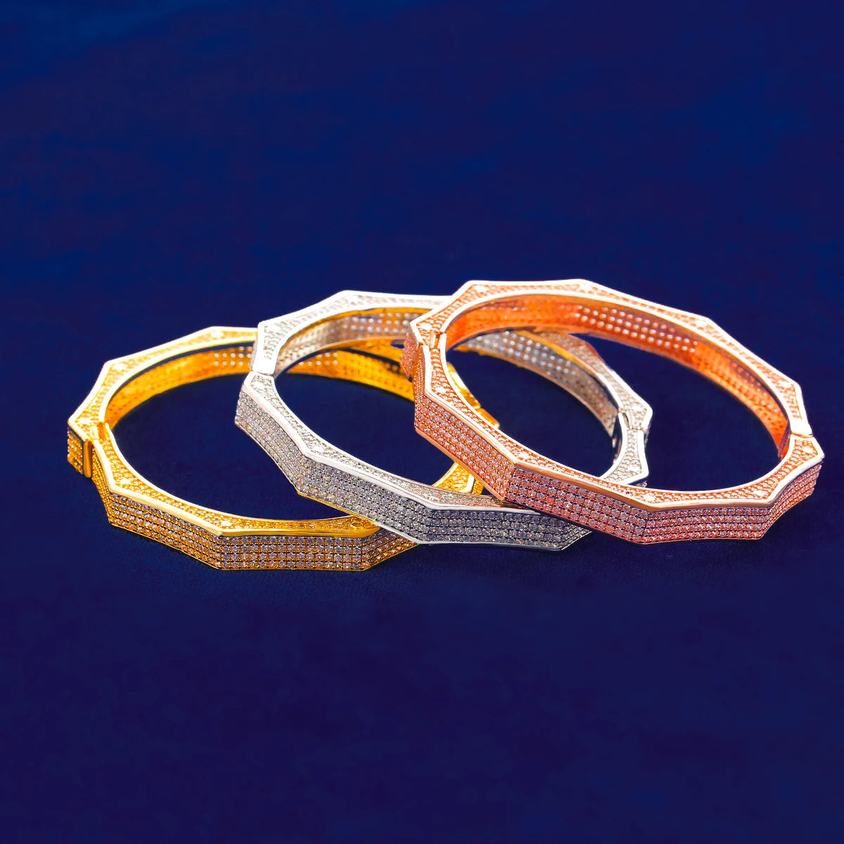 Bubble Letter Iced Irregular Polygon Bangle Real Gold Plated Men Hip Hop Jewelry