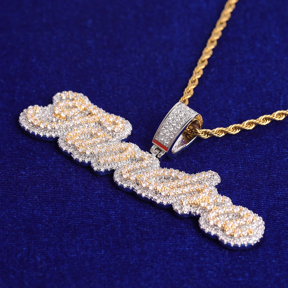 Bubble Letter Custom Name Necklace Personalized Pendant Cursive Font Double Color Women Charms Rock Street Hip Hop Jewelry