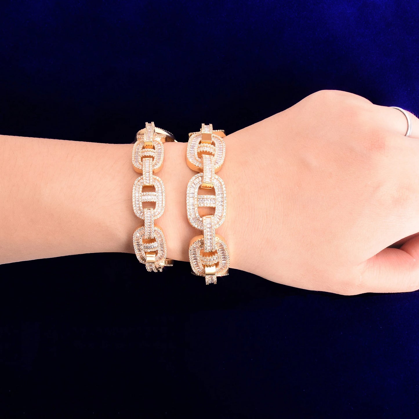 Baguette Zirconia Cuban Bracelet Chain Men's Trendy Cool Hip Hop Link Copper Bling Rock Jewelry 18mm