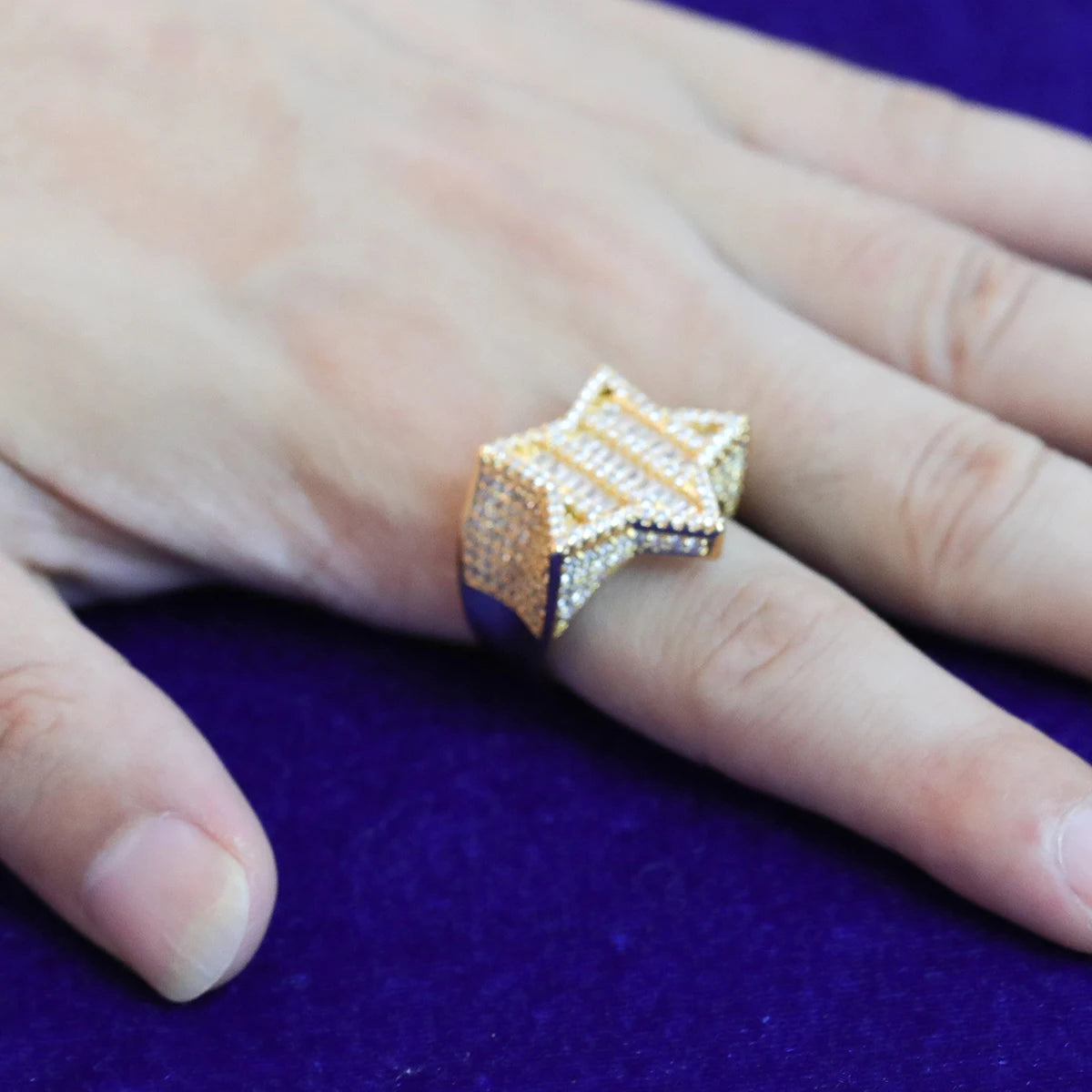 Bubble Letter Star Men Ring for Teens Real Gold Plated Hip Hop Jewelry 2021 Trend Free Shipping Items Gift