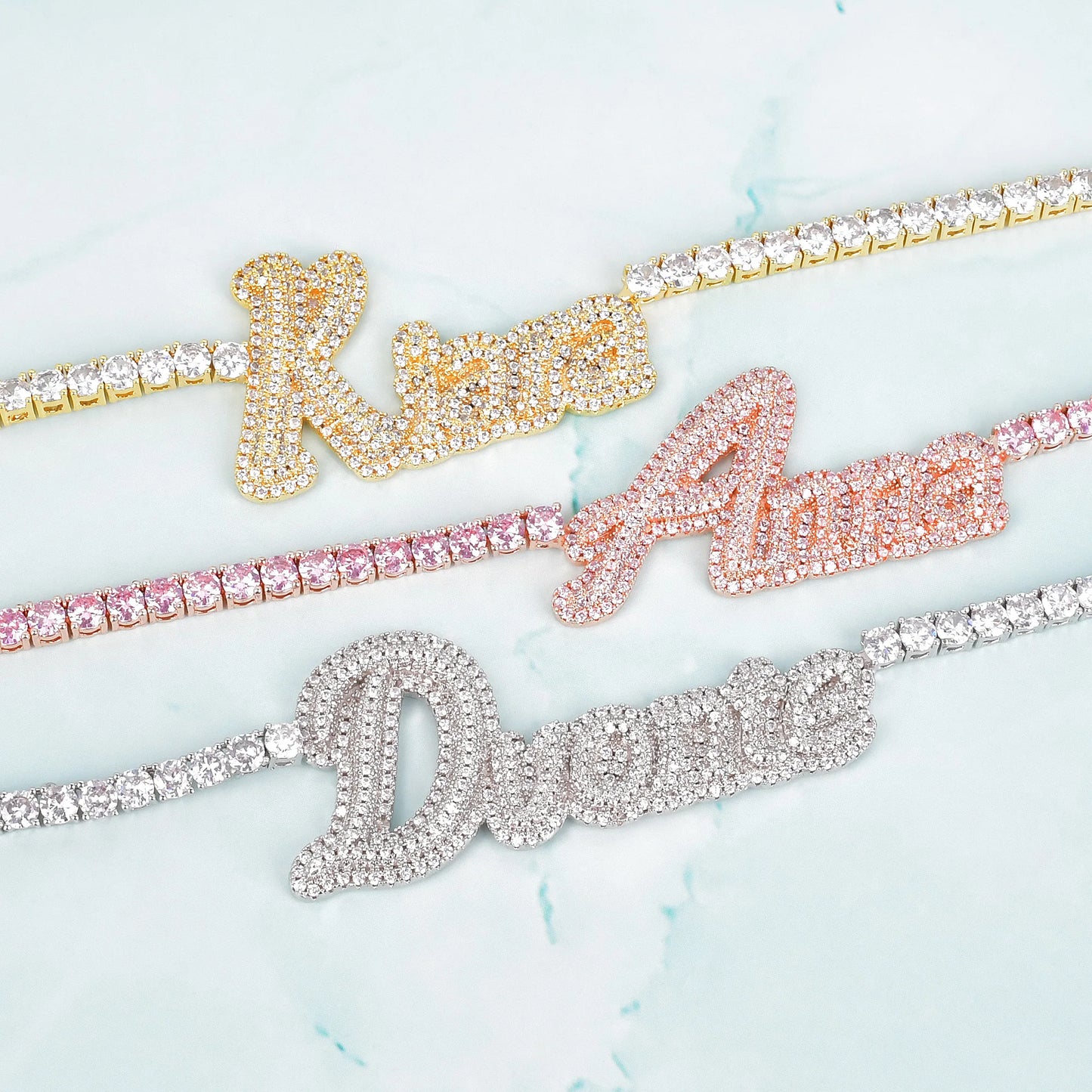 Bubble Letter Customized Necklace Tennis Chain Choker Real Gold Plated Hip Hop Jewelry Free Shipping Items