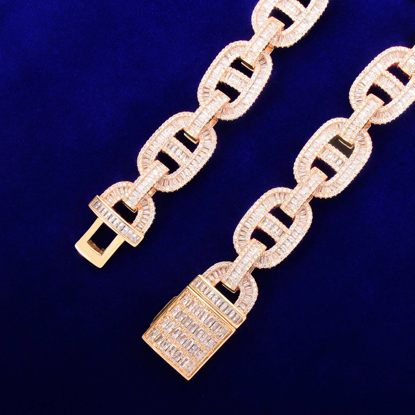 Baguette Zirconia Cuban Bracelet Chain Men's Trendy Cool Hip Hop Link Copper Bling Rock Jewelry 18mm