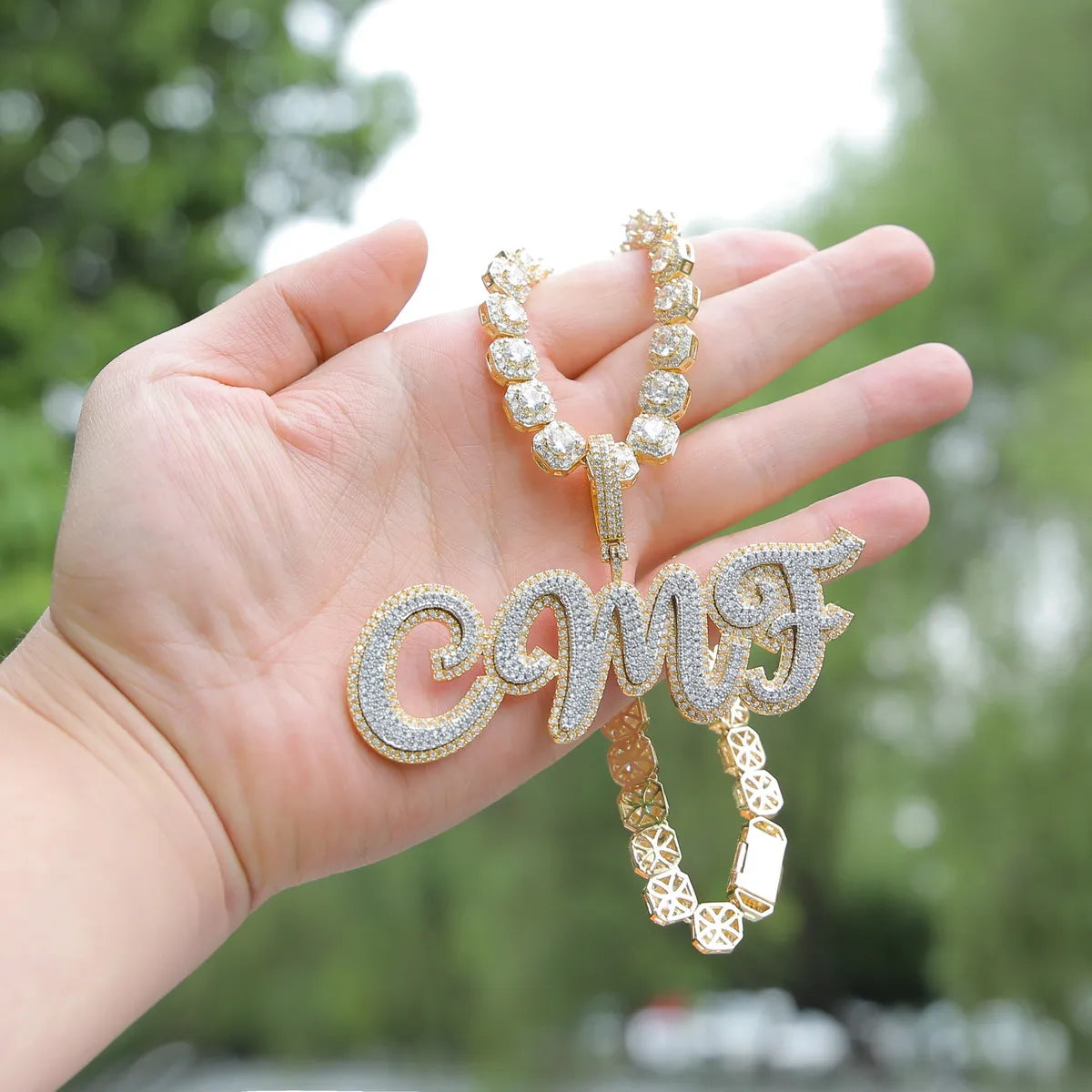 Bubble Letter Custom Name Necklace for Men Personalized Pendant Double Color Cursive Zircon Hip Hop Rock Fashion Jewelryy