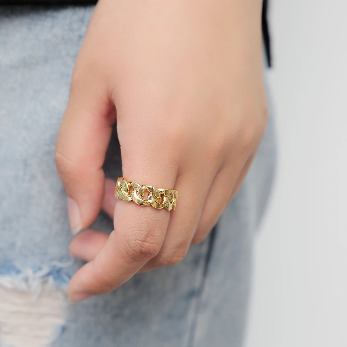 Bubble Letter Cuban Link Rings for Men Glossy Real Gold Plated Hip Hop Jewelry 2022 Trend